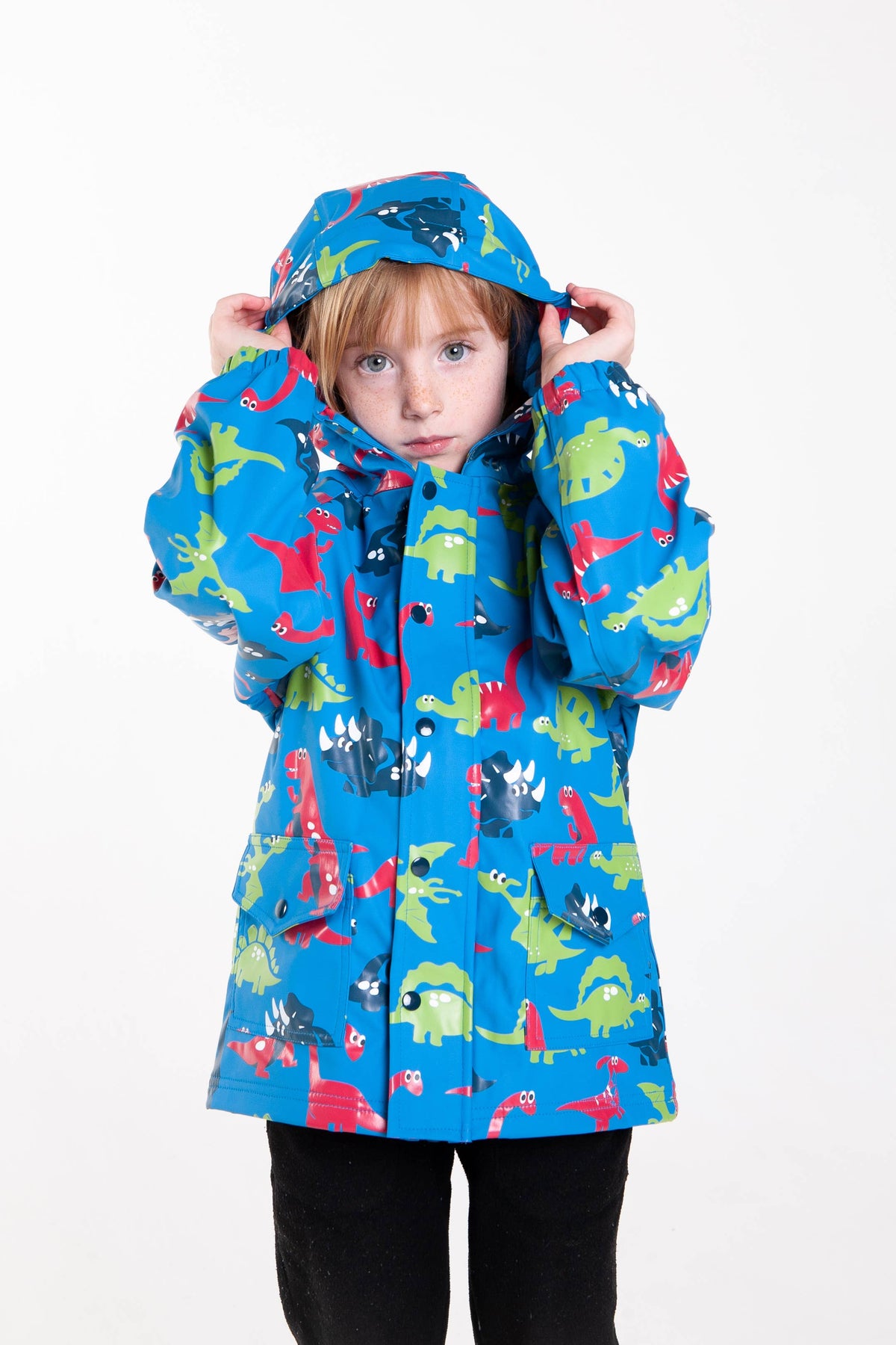 Dinosaur Lined Rain Coat, Blue Dinosaurs (runs large)