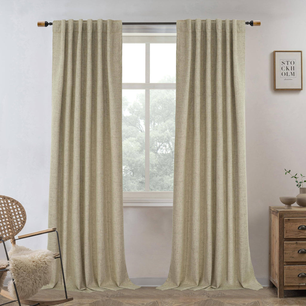 100% Blackout Natural Linen Curtains for Bedroom 2 Panels