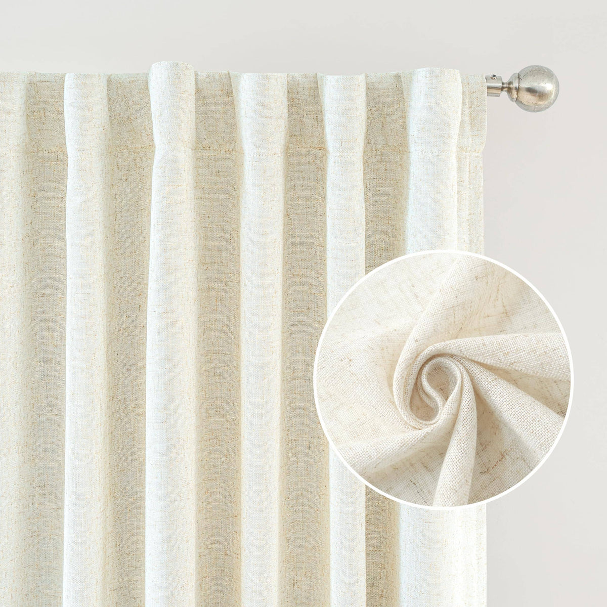 100% Blackout Natural Linen Curtains for Bedroom 2 Panels