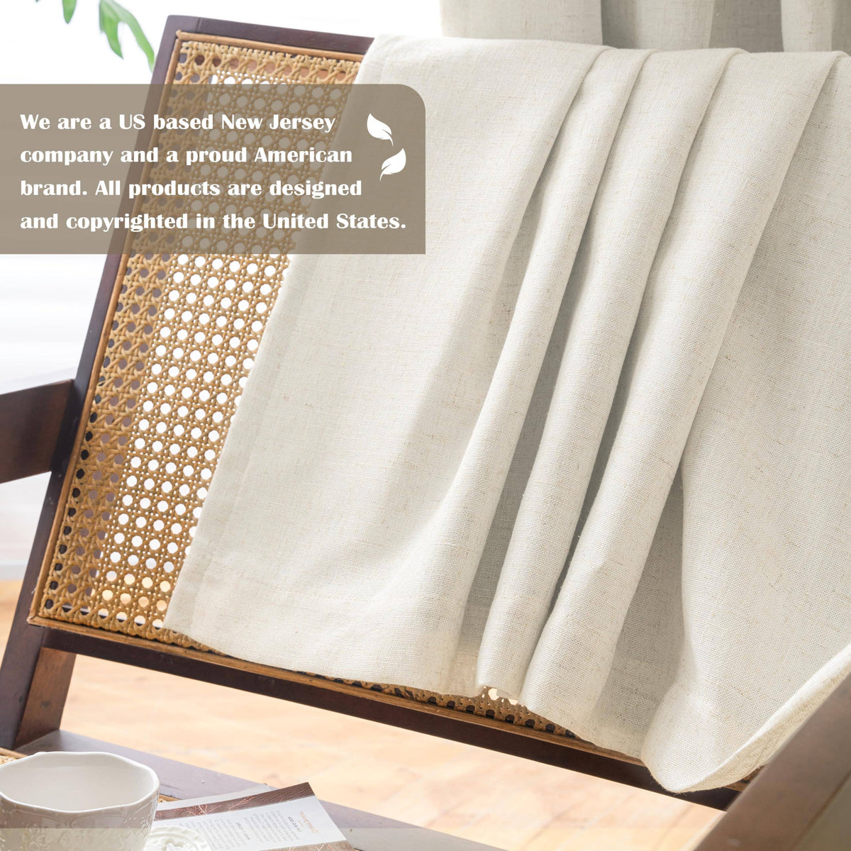 100% Blackout Natural Linen Curtains for Bedroom 2 Panels