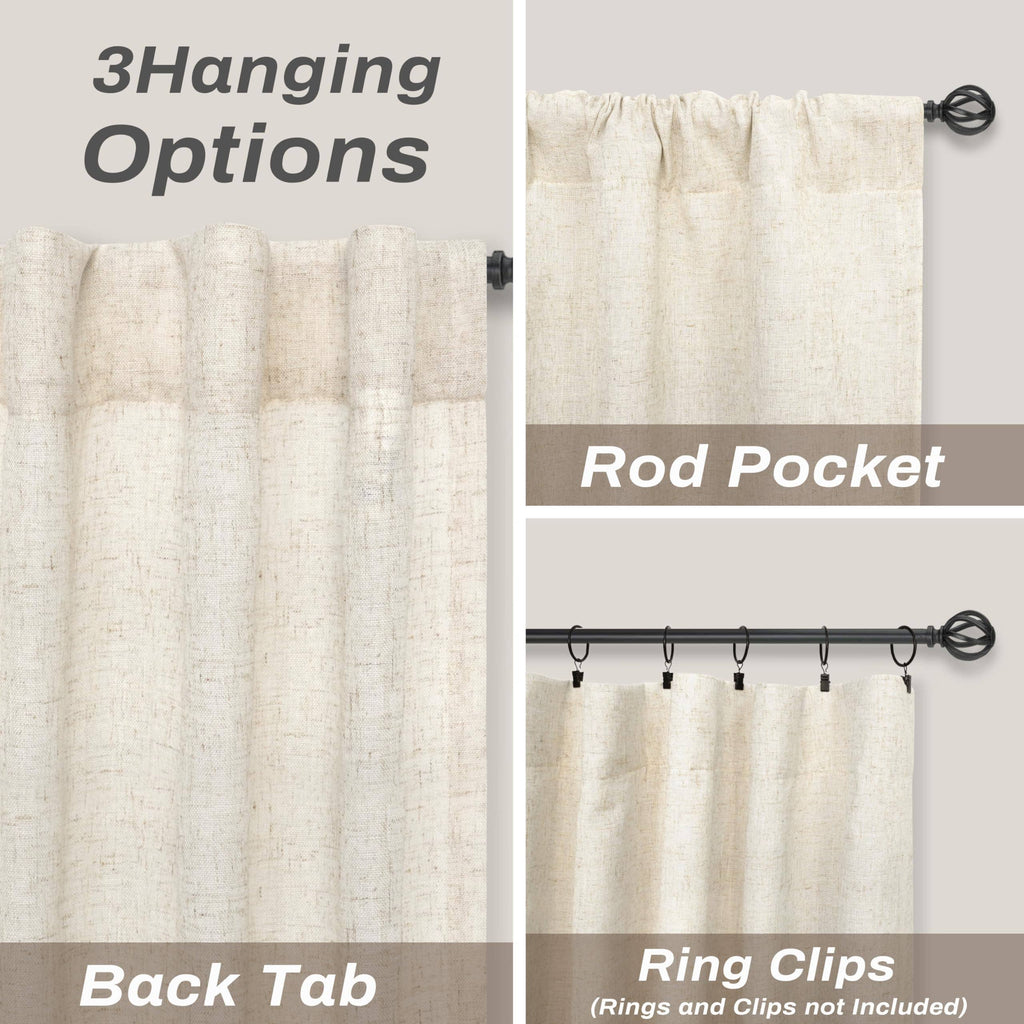 100% Blackout Natural Linen Curtains for Bedroom 2 Panels