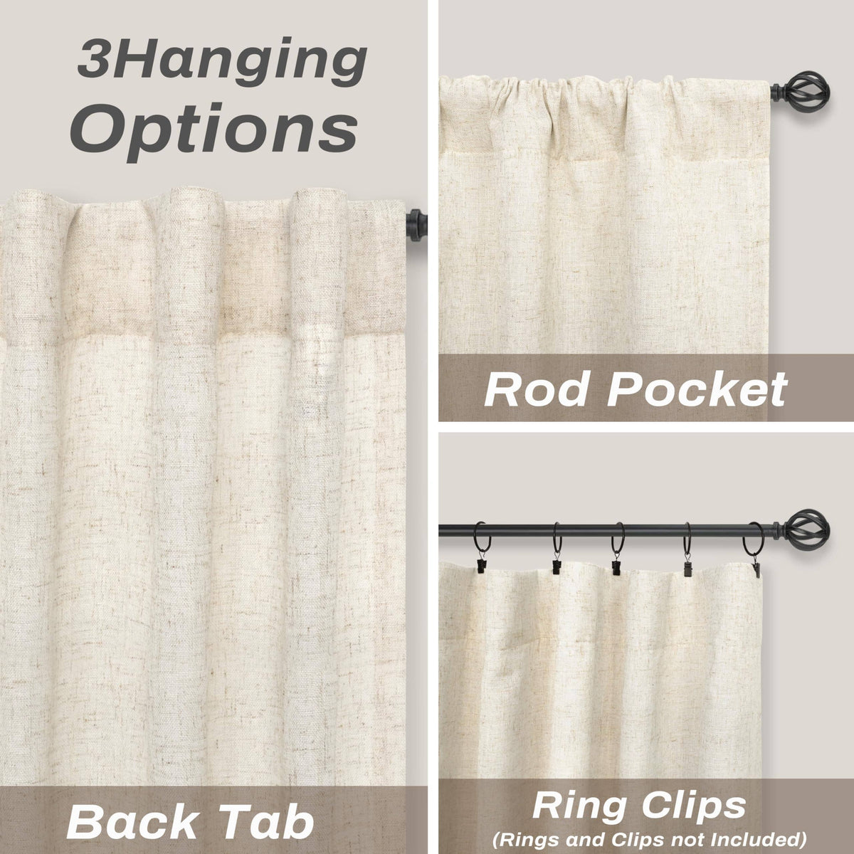 100% Blackout Natural Linen Curtains for Bedroom 2 Panels