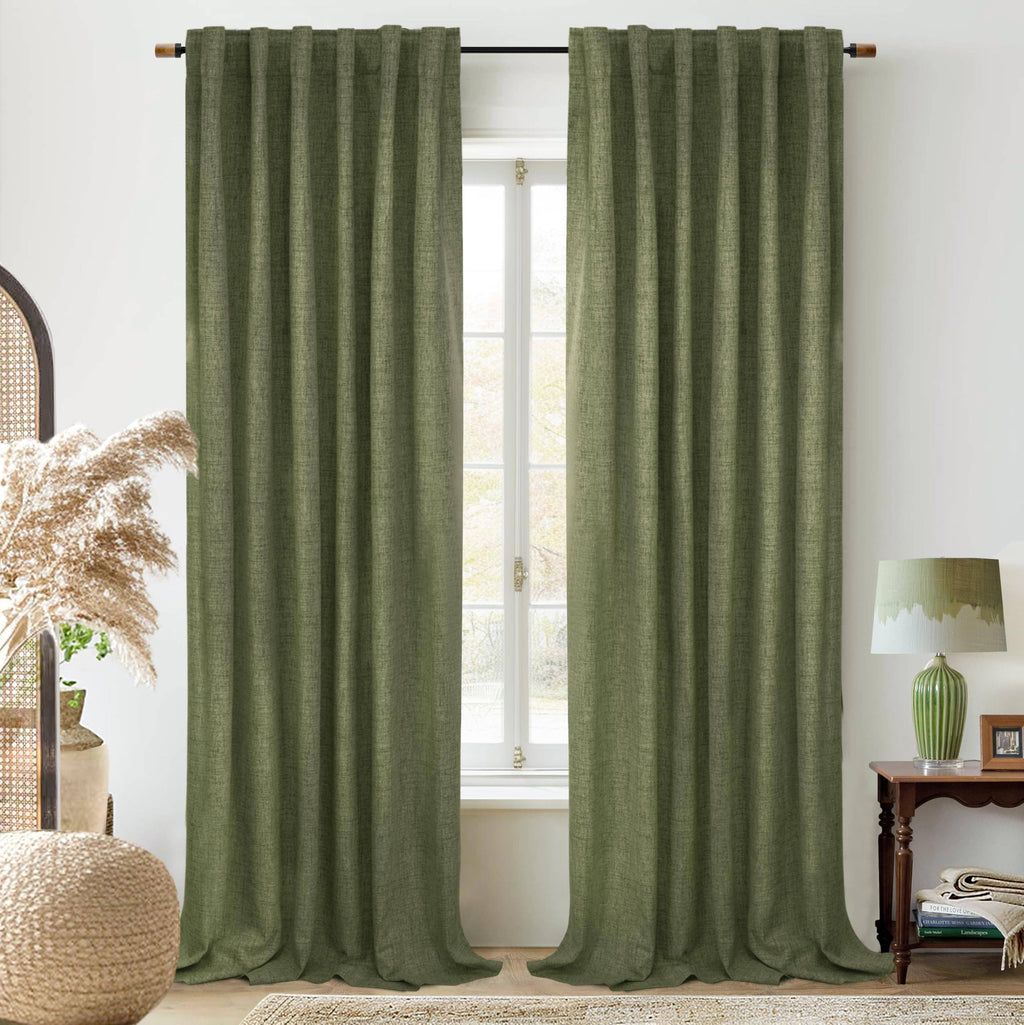 100% Blackout Natural Linen Curtains for Bedroom 2 Panels