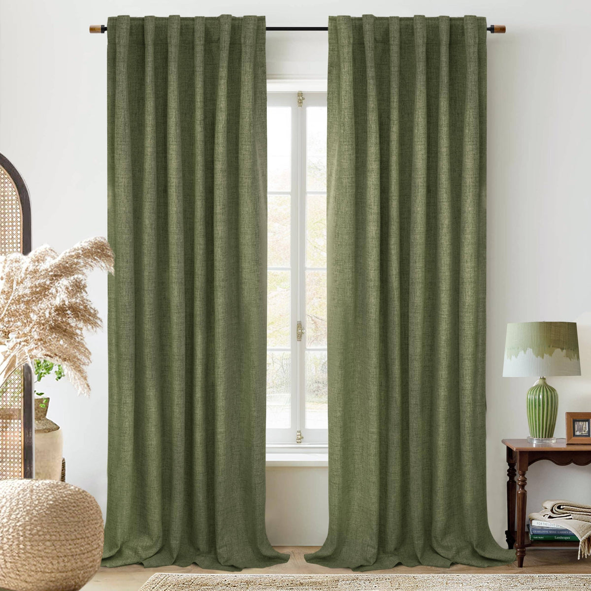 100% Blackout Natural Linen Curtains for Bedroom 2 Panels