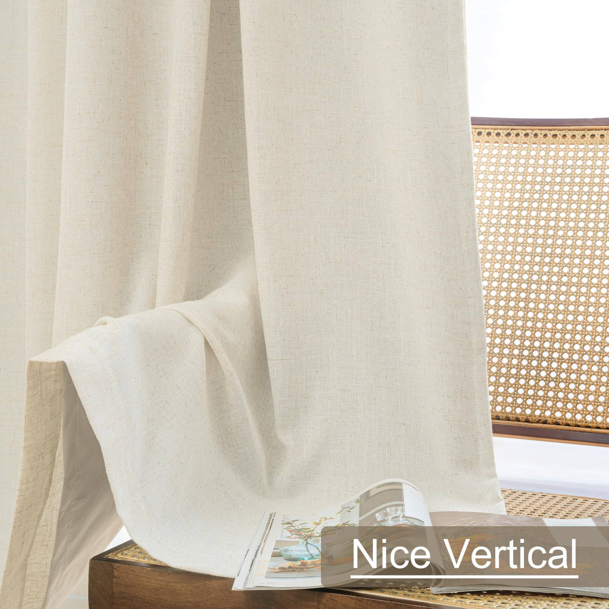100% Blackout Natural Linen Curtains for Bedroom 2 Panels