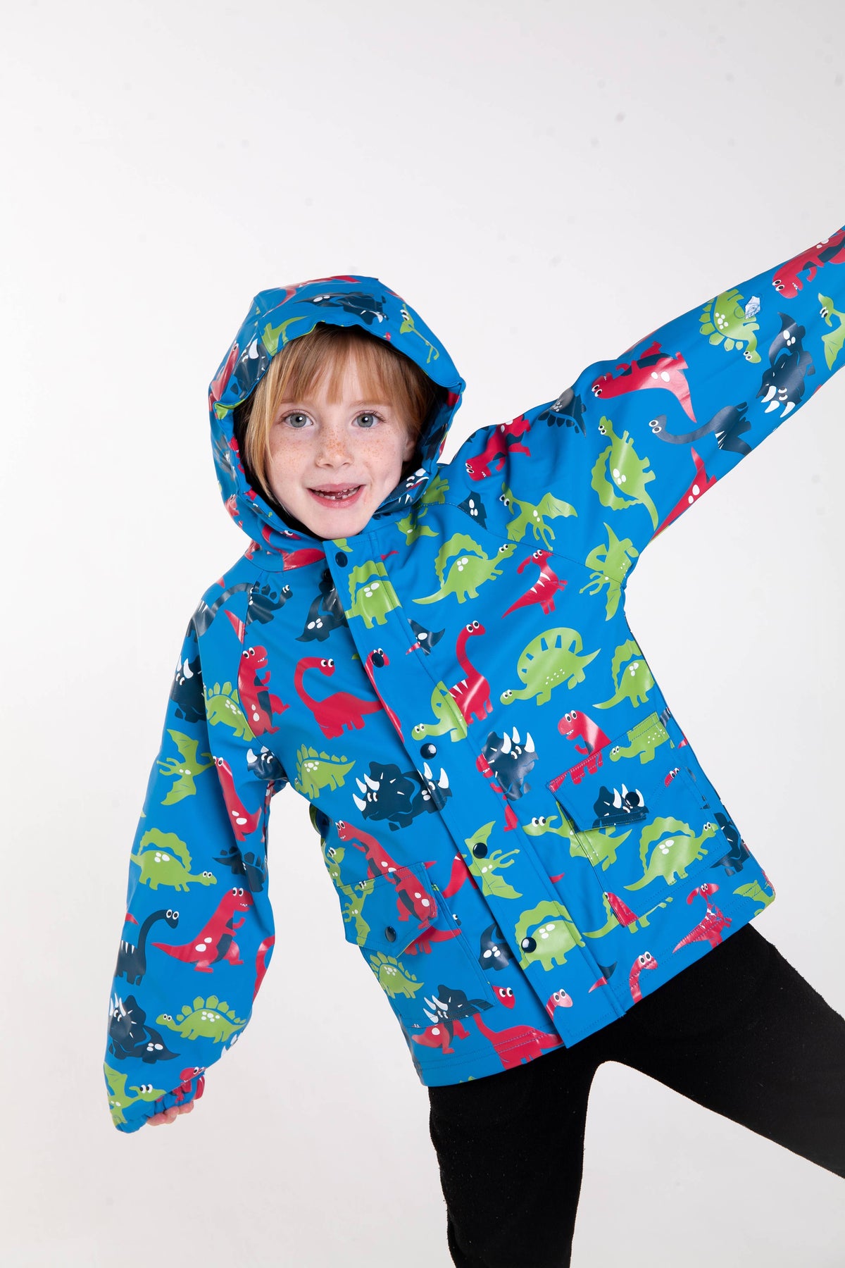 Dinosaur Lined Rain Coat, Blue Dinosaurs (runs large)