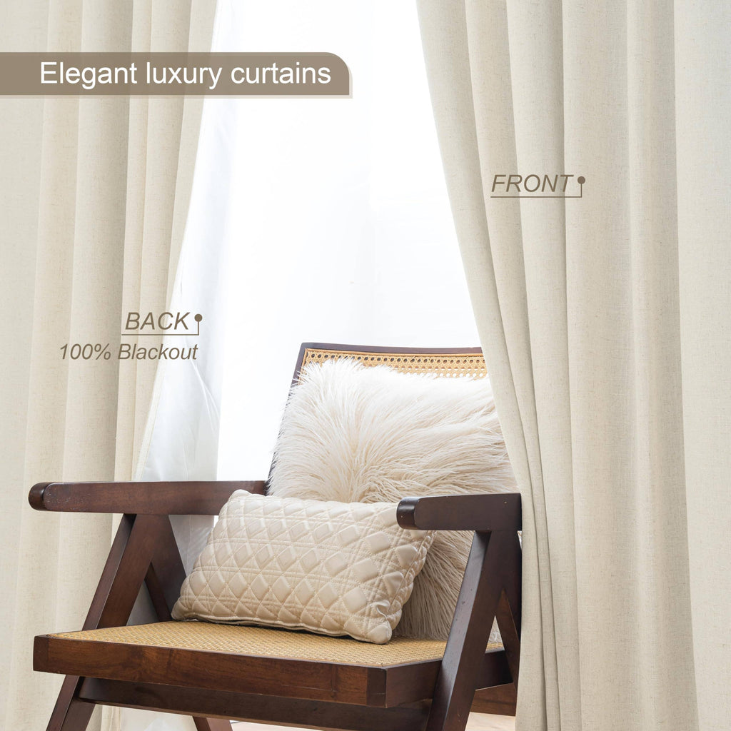 100% Blackout Natural Linen Curtains for Bedroom 2 Panels